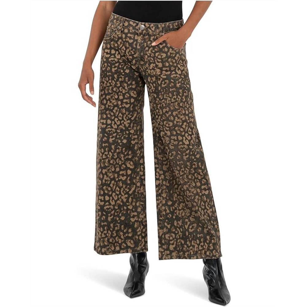 NEW KUT FROM THE KLOTH meg high waist ankle wide leg jeans in wood cheetah - Picture 1 of 4